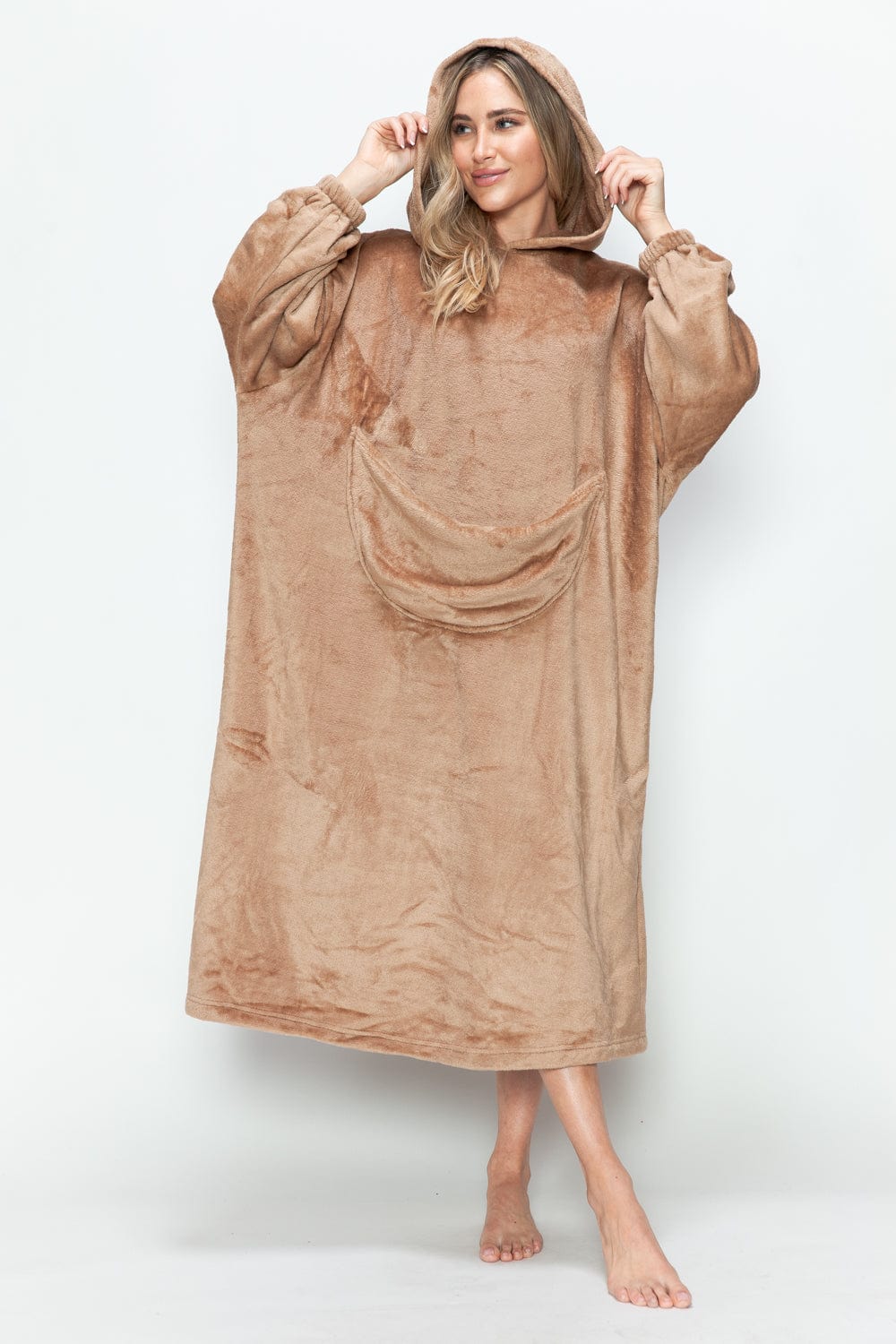 Double Take Full Size Pocketed Hooded Midi Lounge Dress - Trendsi
