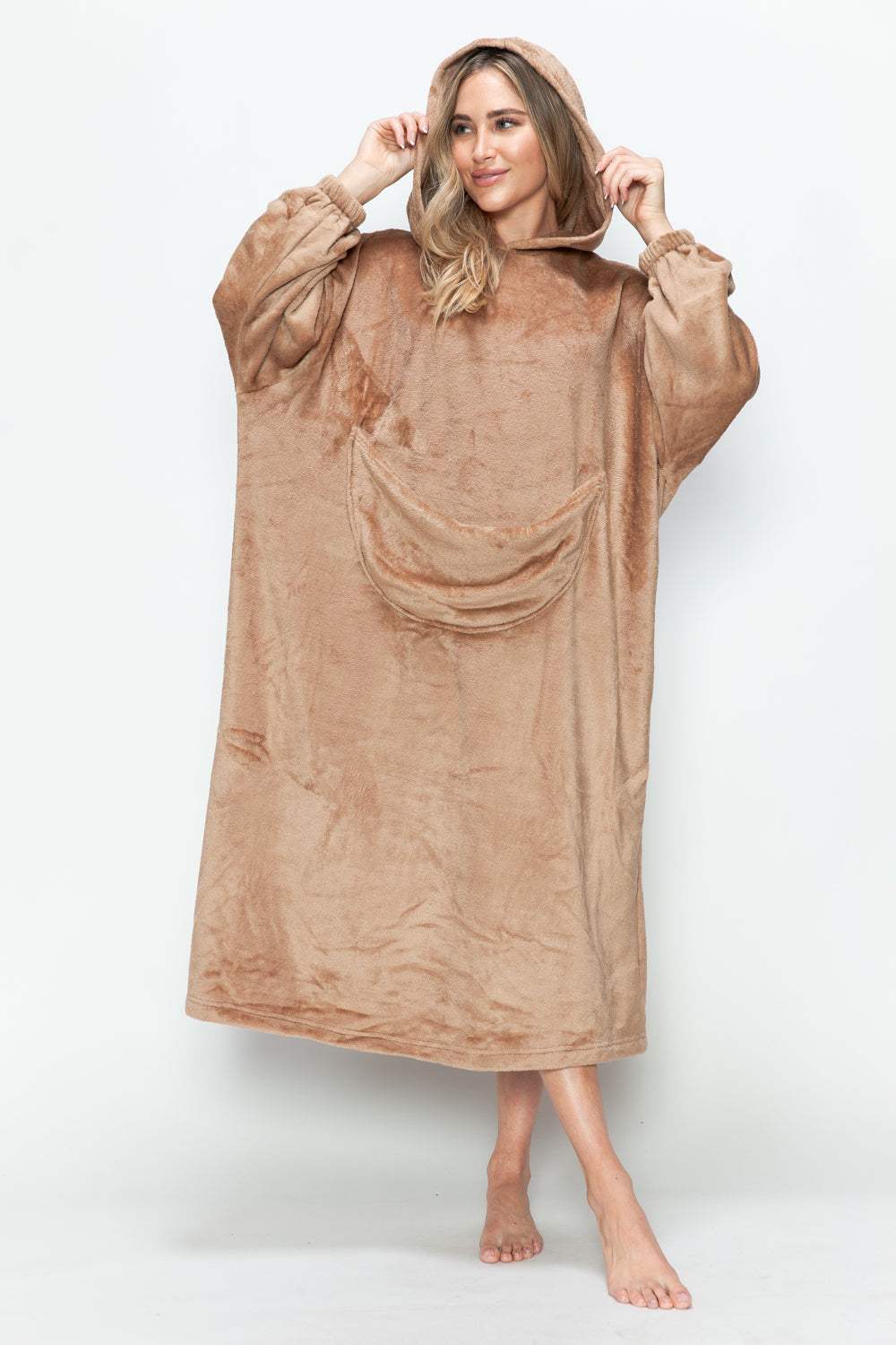 Double Take Full Size Pocketed Hooded Midi Lounge Dress - Trendsi - Flyclothing LLC