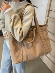 Corduroy Solid Large Tote Bag - Trendsi