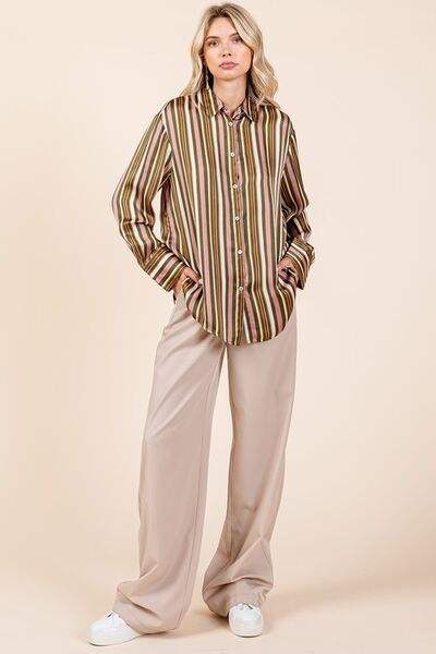 Mittoshop Striped Button Down Satin Shirt - Trendsi - Flyclothing LLC