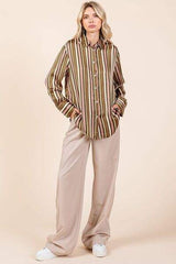 Mittoshop Striped Button Down Satin Shirt - Trendsi - Flyclothing LLC