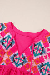Geometric Embroidered Tassel Tie Neck Blouse - Trendsi - Flyclothing LLC