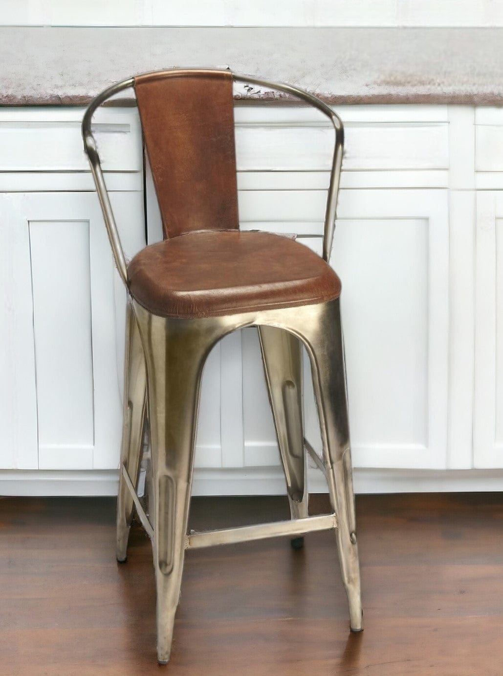 28" Brown And Gold Iron Bar Chair - Homeroots - Flyclothing LLC