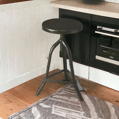 Black Solid Wood And Iron Backless Adjustable Height Bar Chair - Homeroots