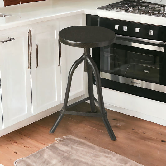Black Solid Wood And Iron Backless Adjustable Height Bar Chair - Homeroots