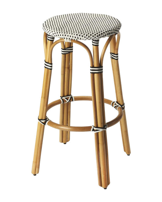 30" Natural Black and White Rattan Backless Bar Height Bar Chair - Homeroots