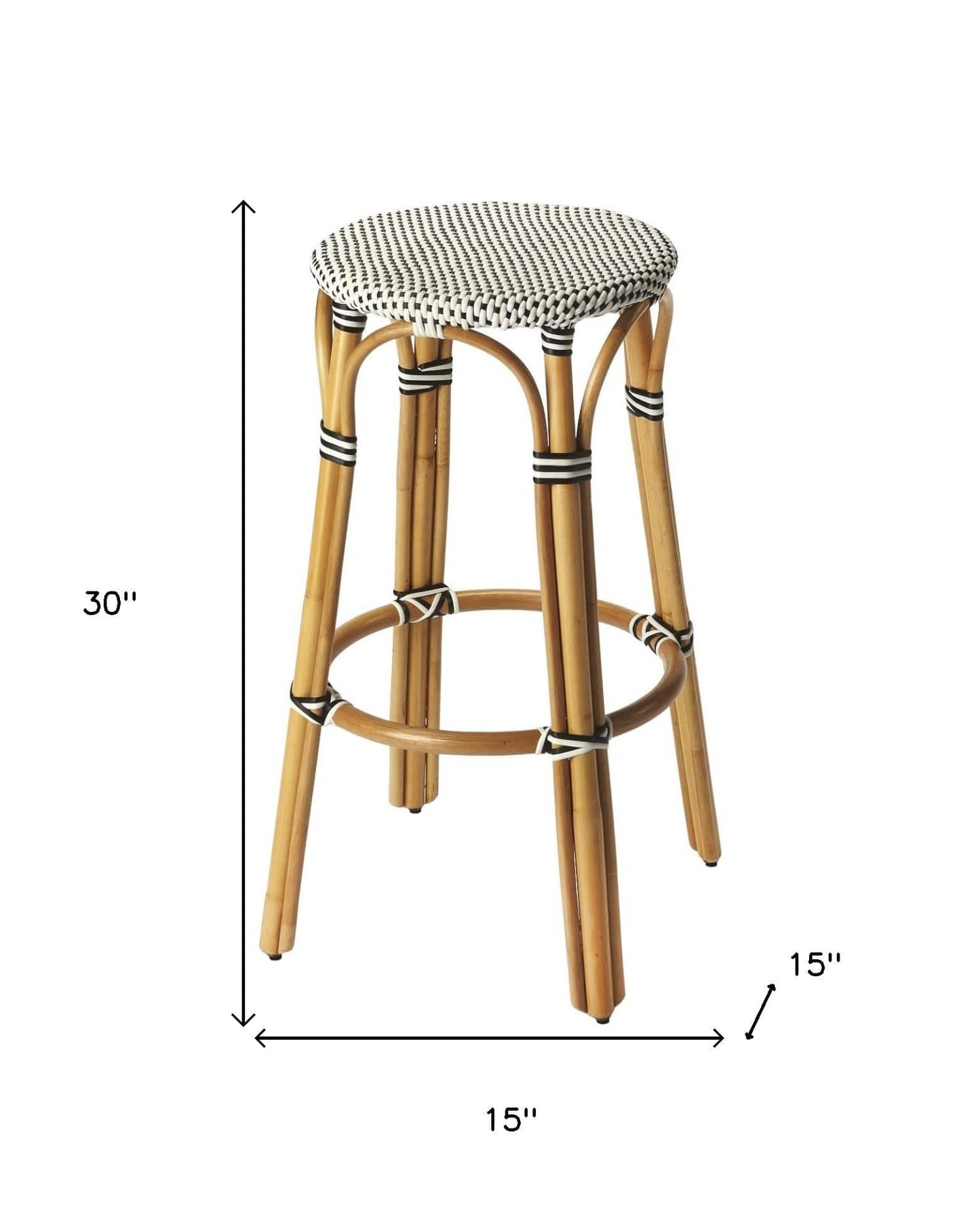 30" Natural Black and White Rattan Backless Bar Height Bar Chair - Homeroots - Flyclothing LLC