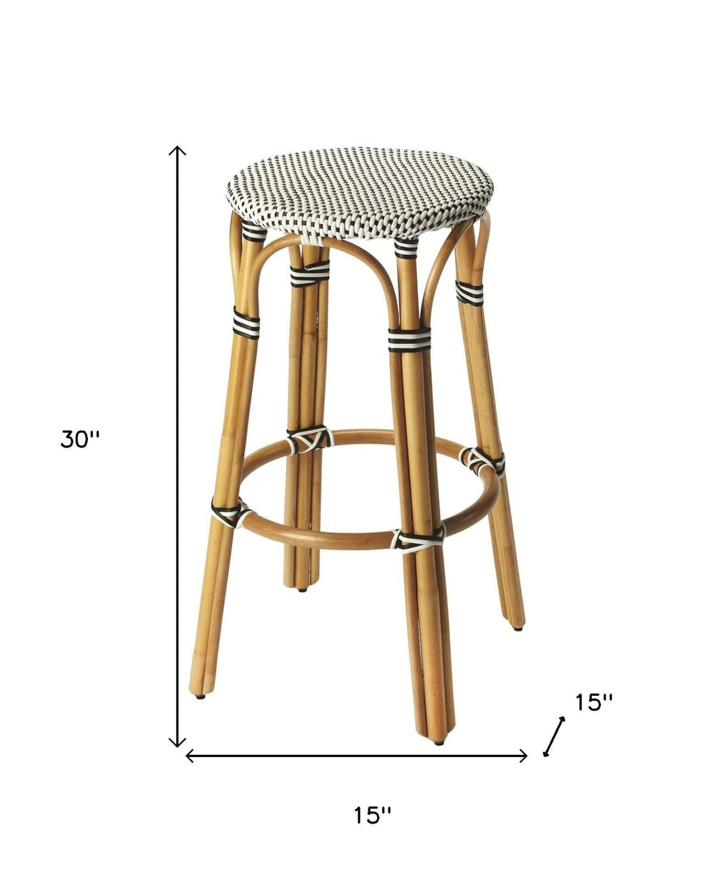 30" Natural Black and White Rattan Backless Bar Height Bar Chair - Homeroots - Flyclothing LLC