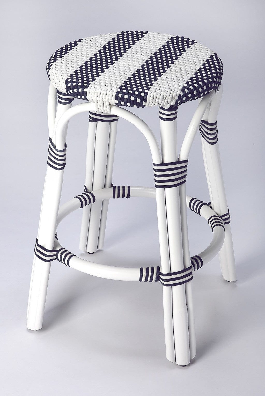 24" Blue and White Rattan Backless Counter Height Bar Chair - Homeroots