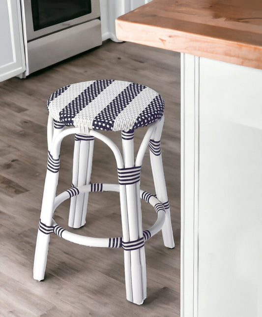 24" Blue and White Rattan Backless Counter Height Bar Chair - Homeroots
