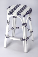 24" Blue and White Rattan Backless Counter Height Bar Chair - Homeroots