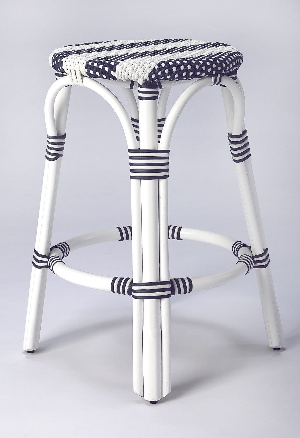 24" Blue and White Rattan Backless Counter Height Bar Chair - Homeroots