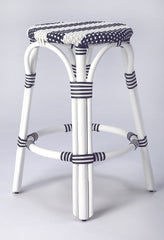 24" Blue and White Rattan Backless Counter Height Bar Chair - Homeroots