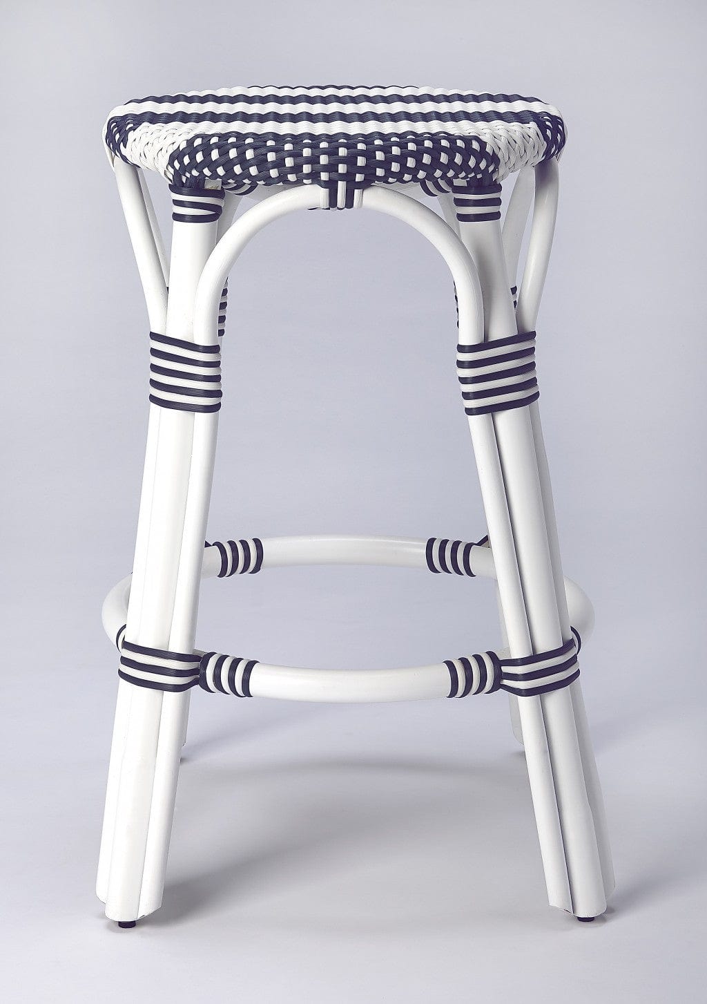 24" Blue and White Rattan Backless Counter Height Bar Chair - Homeroots