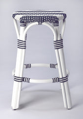 24" Blue and White Rattan Backless Counter Height Bar Chair - Homeroots