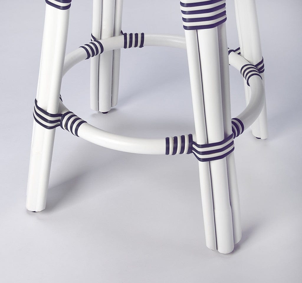 24" Blue and White Rattan Backless Counter Height Bar Chair - Homeroots