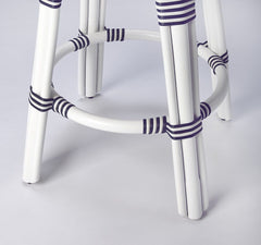 24" Blue and White Rattan Backless Counter Height Bar Chair - Homeroots