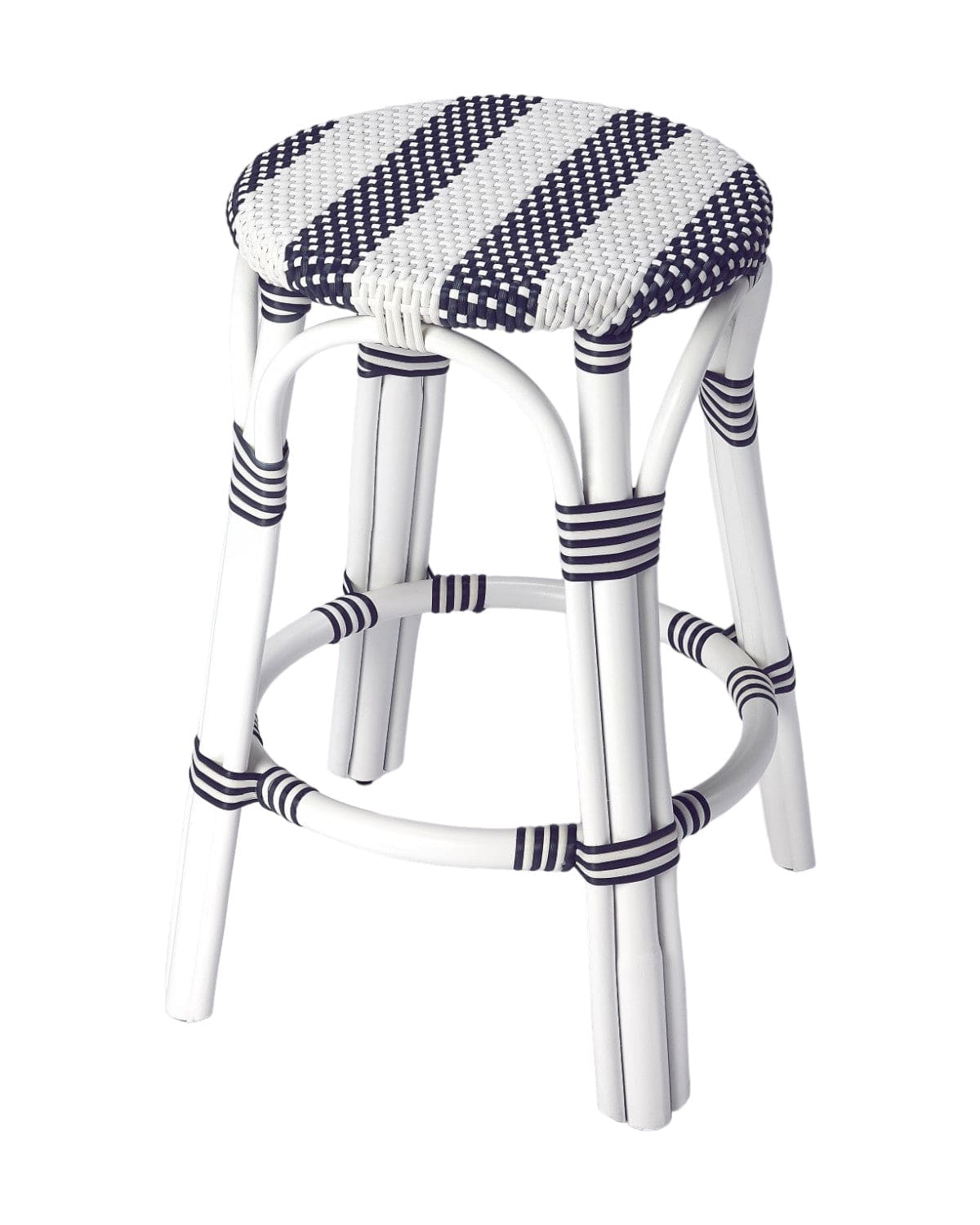 24" Blue and White Rattan Backless Counter Height Bar Chair - Homeroots