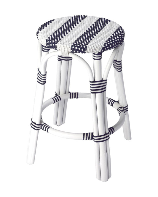 24" Blue and White Rattan Backless Counter Height Bar Chair - Homeroots