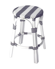 24" Blue and White Rattan Backless Counter Height Bar Chair - Homeroots
