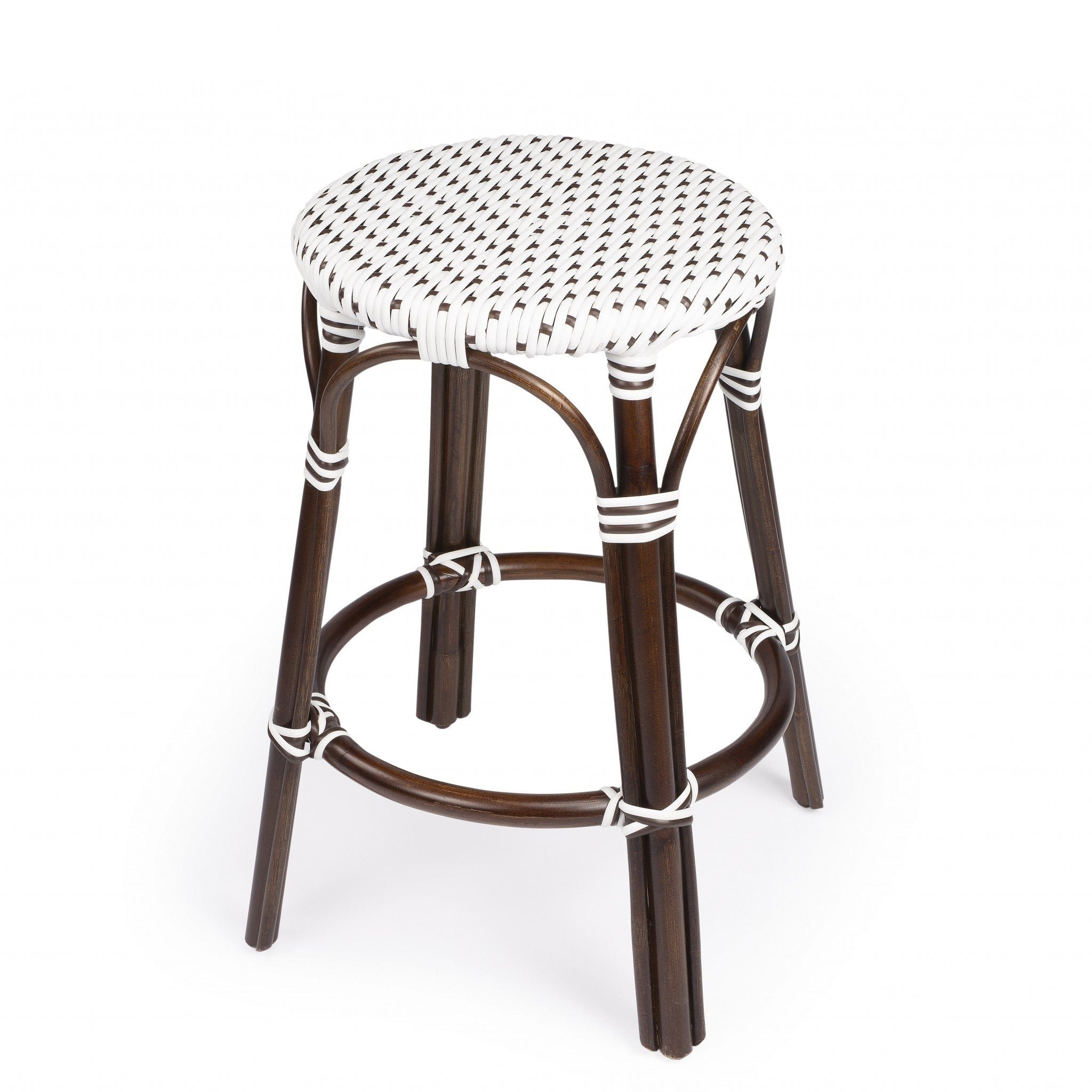 24" Dark Brown White and Brown Rattan Backless Counter Height Bar Chair - Homeroots