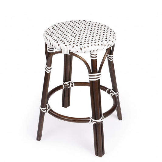 24" Dark Brown White and Brown Rattan Backless Counter Height Bar Chair - Homeroots