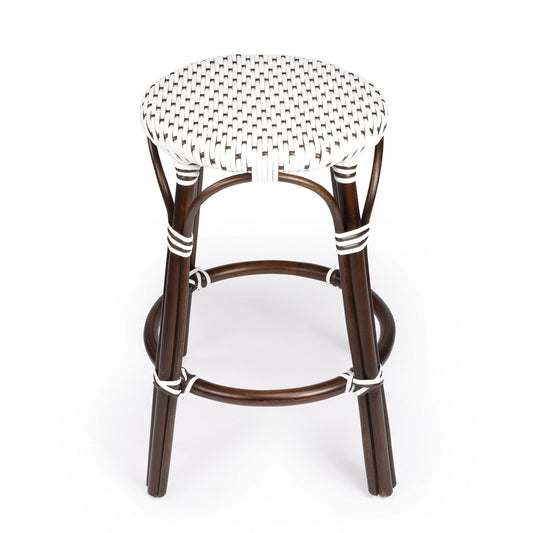 24" Dark Brown White and Brown Rattan Backless Counter Height Bar Chair - Homeroots