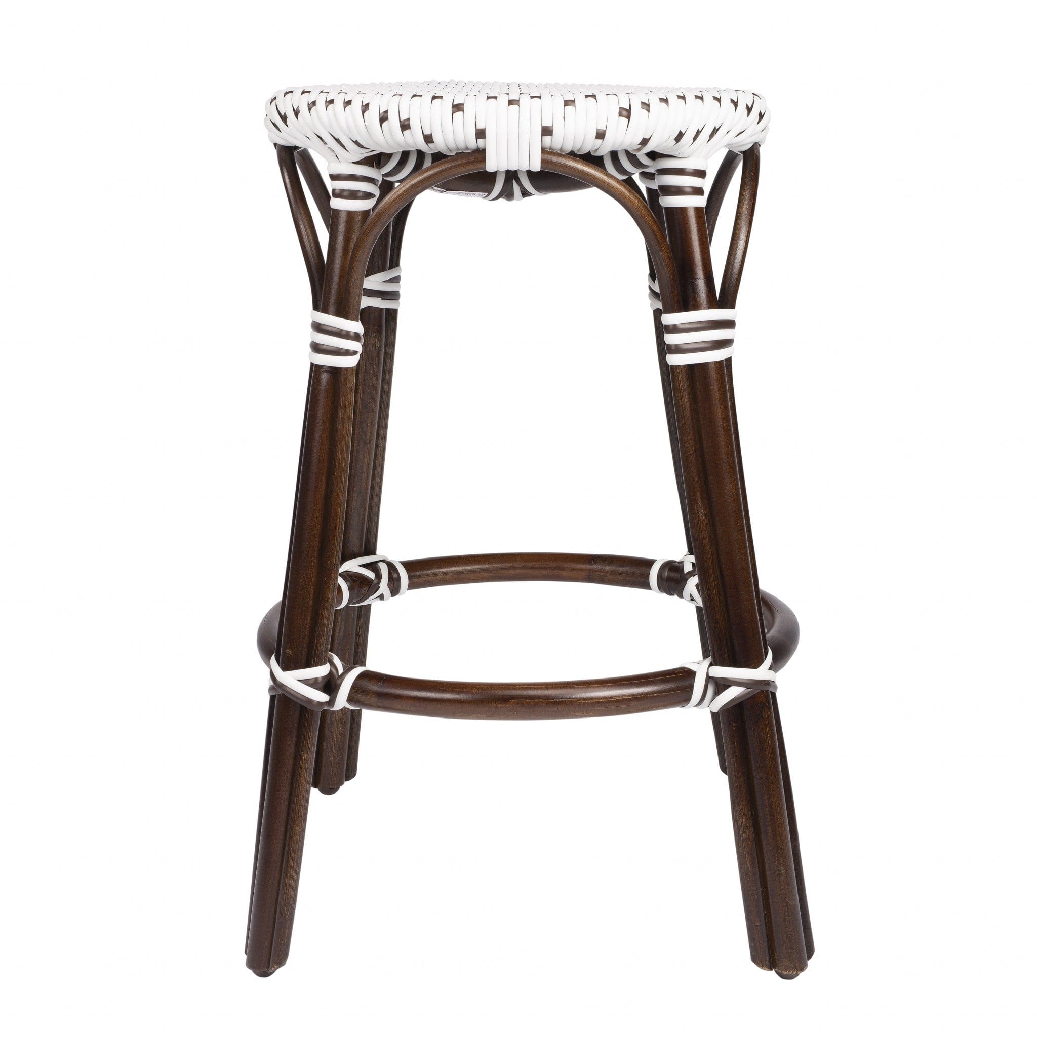 24" Dark Brown White and Brown Rattan Backless Counter Height Bar Chair - Homeroots