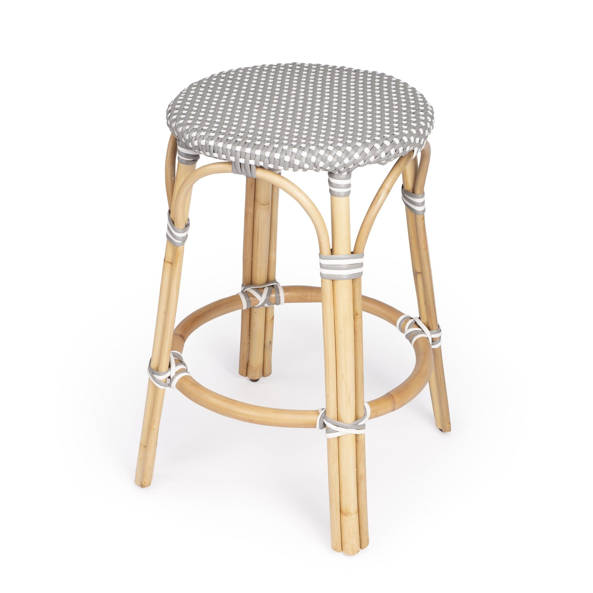 24" Natural Gray and White Rattan Backless Counter Height Bar Chair - Homeroots