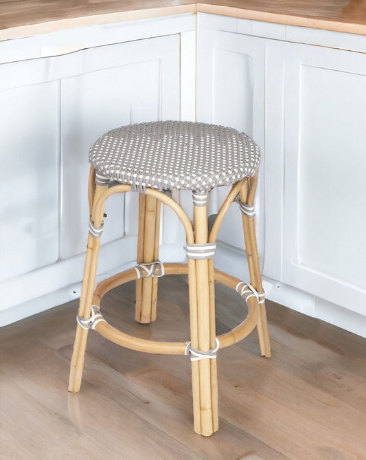 24" Natural Gray and White Rattan Backless Counter Height Bar Chair - Homeroots
