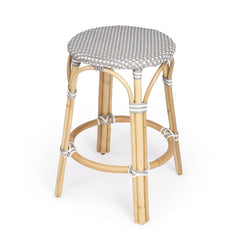 24" Natural Gray and White Rattan Backless Counter Height Bar Chair - Homeroots
