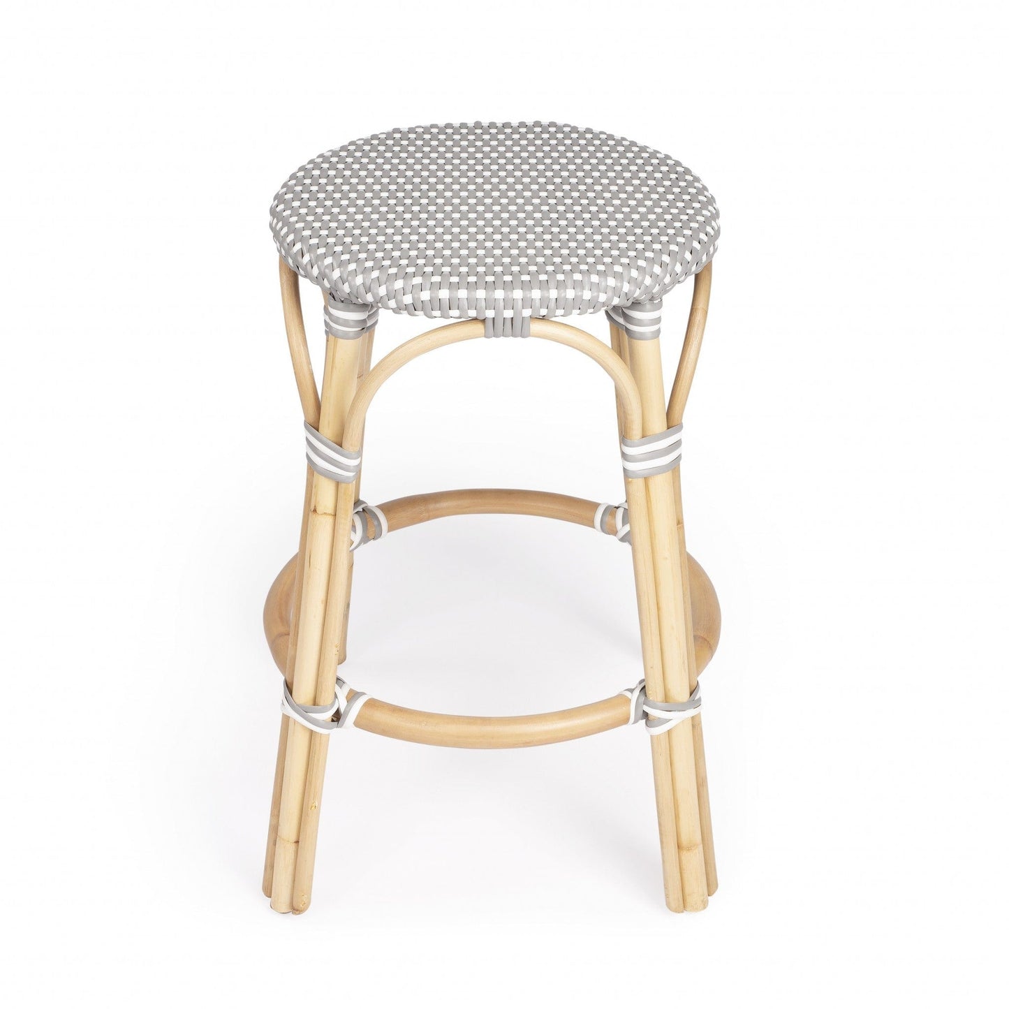 24" Natural Gray and White Rattan Backless Counter Height Bar Chair - Homeroots - Flyclothing LLC