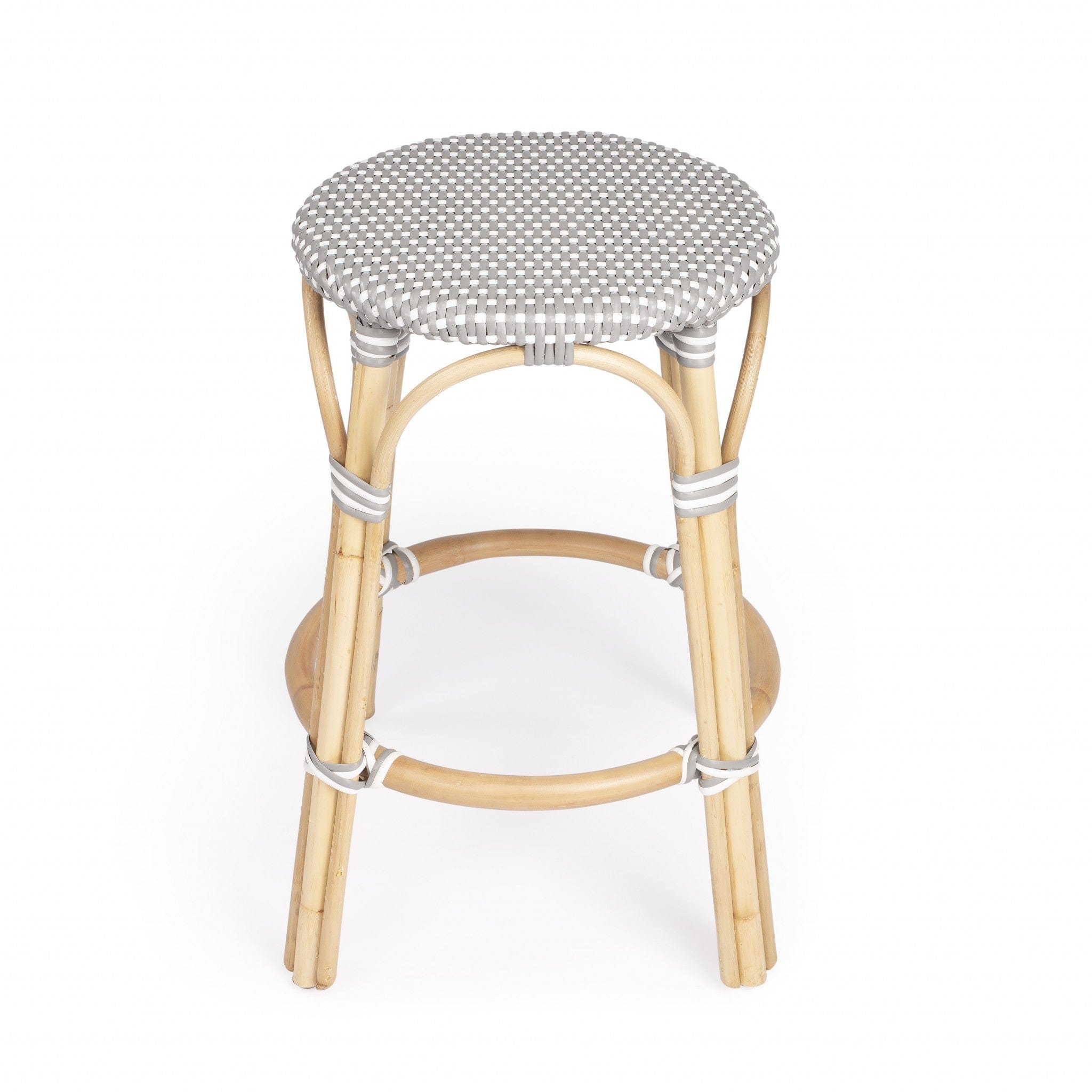 24" Natural Gray and White Rattan Backless Counter Height Bar Chair - Homeroots - Flyclothing LLC
