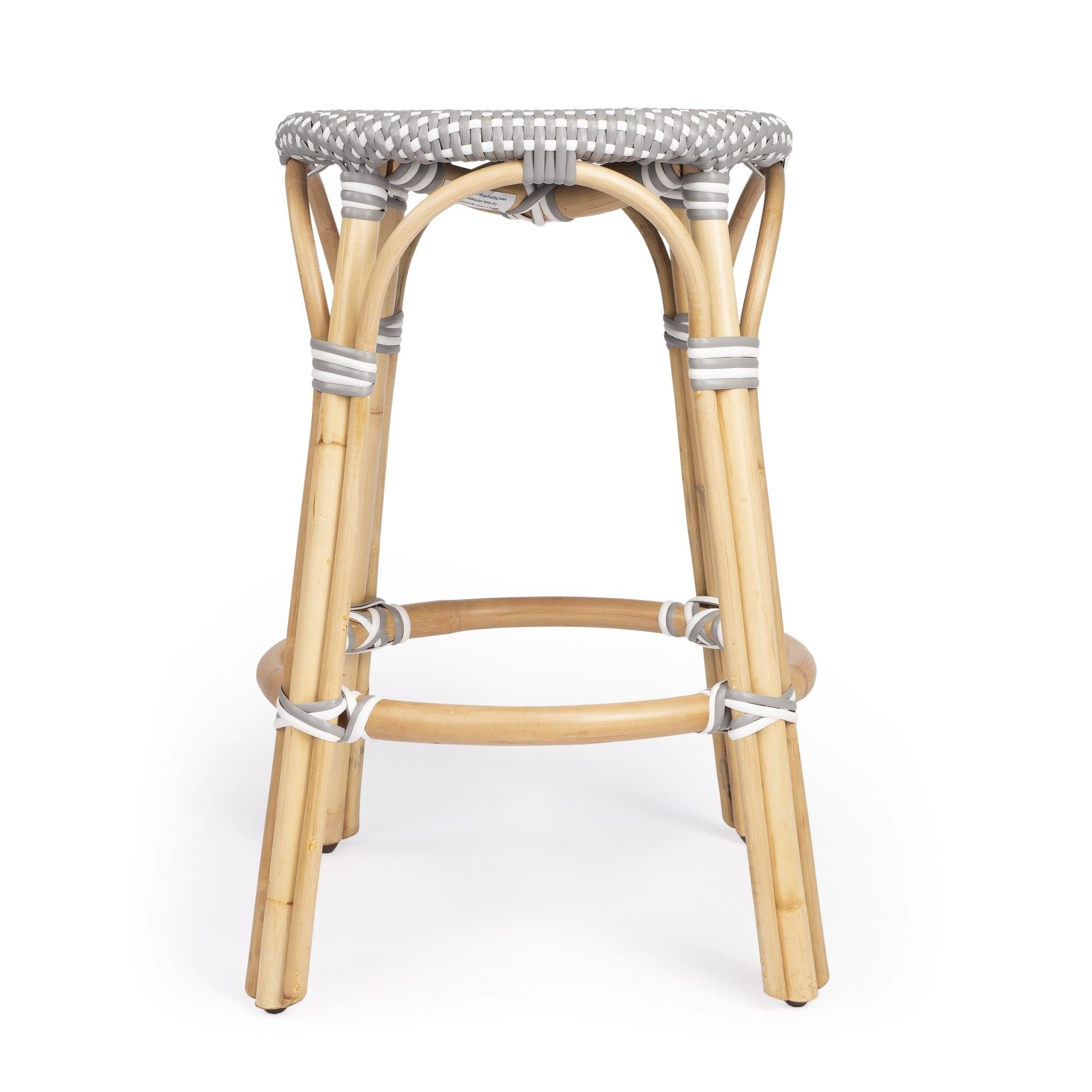 24" Natural Gray and White Rattan Backless Counter Height Bar Chair - Homeroots