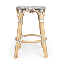 24" Natural Gray and White Rattan Backless Counter Height Bar Chair - Homeroots