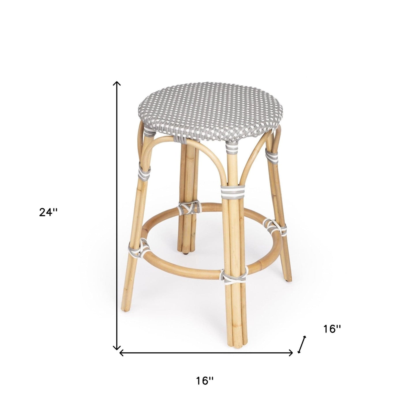 24" Natural Gray and White Rattan Backless Counter Height Bar Chair - Homeroots - Flyclothing LLC