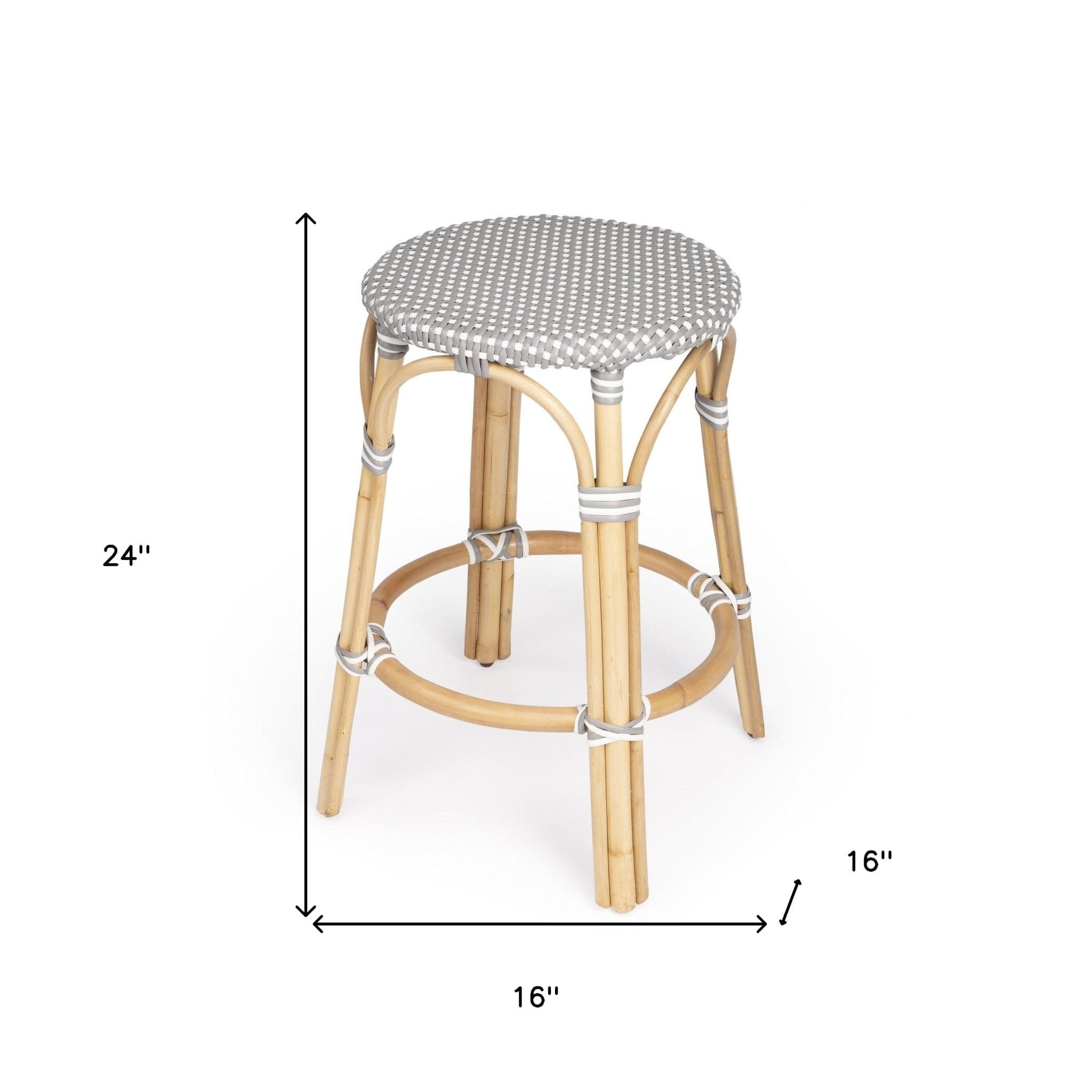 24" Natural Gray and White Rattan Backless Counter Height Bar Chair - Homeroots - Flyclothing LLC