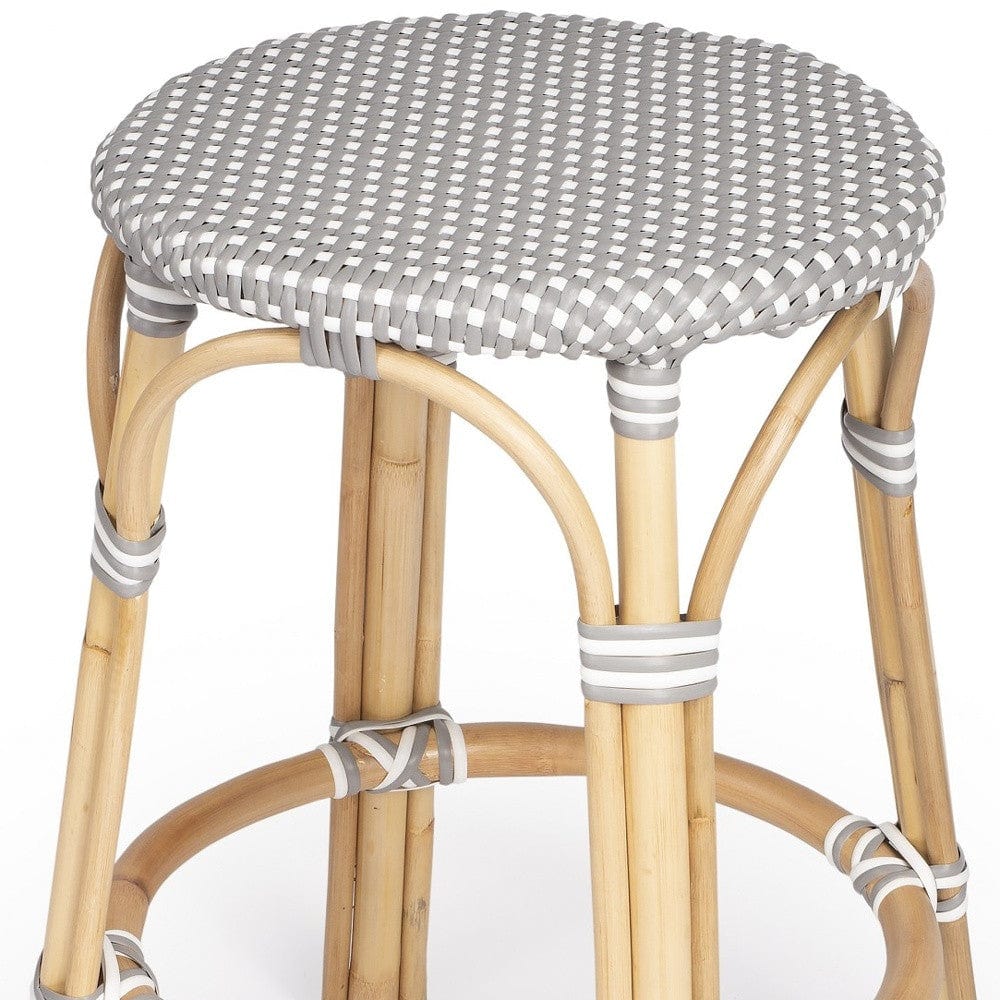 24" Natural Gray and White Rattan Backless Counter Height Bar Chair - Homeroots