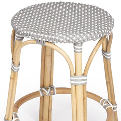 24" Natural Gray and White Rattan Backless Counter Height Bar Chair - Homeroots