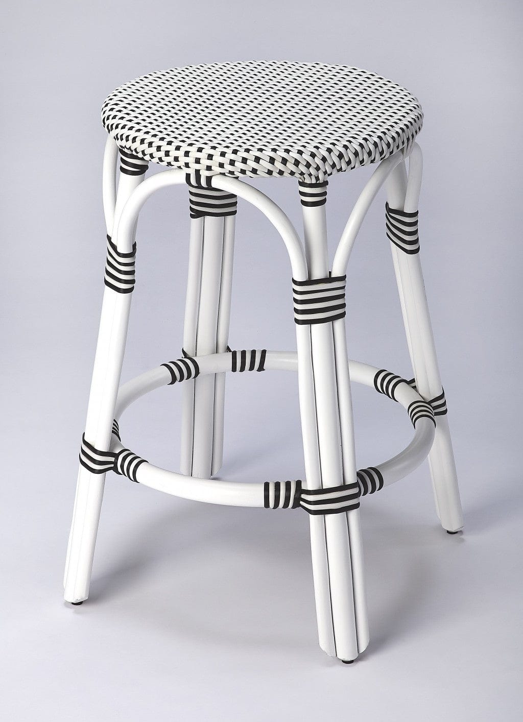 24" Black and White Rattan Backless Counter Height Bar Chair - Homeroots