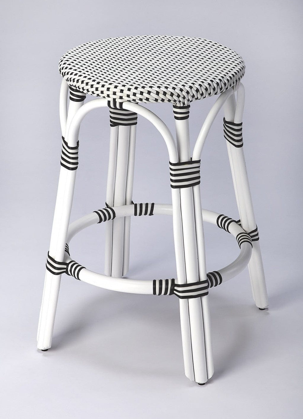 24" Black and White Rattan Backless Counter Height Bar Chair - Homeroots - Flyclothing LLC