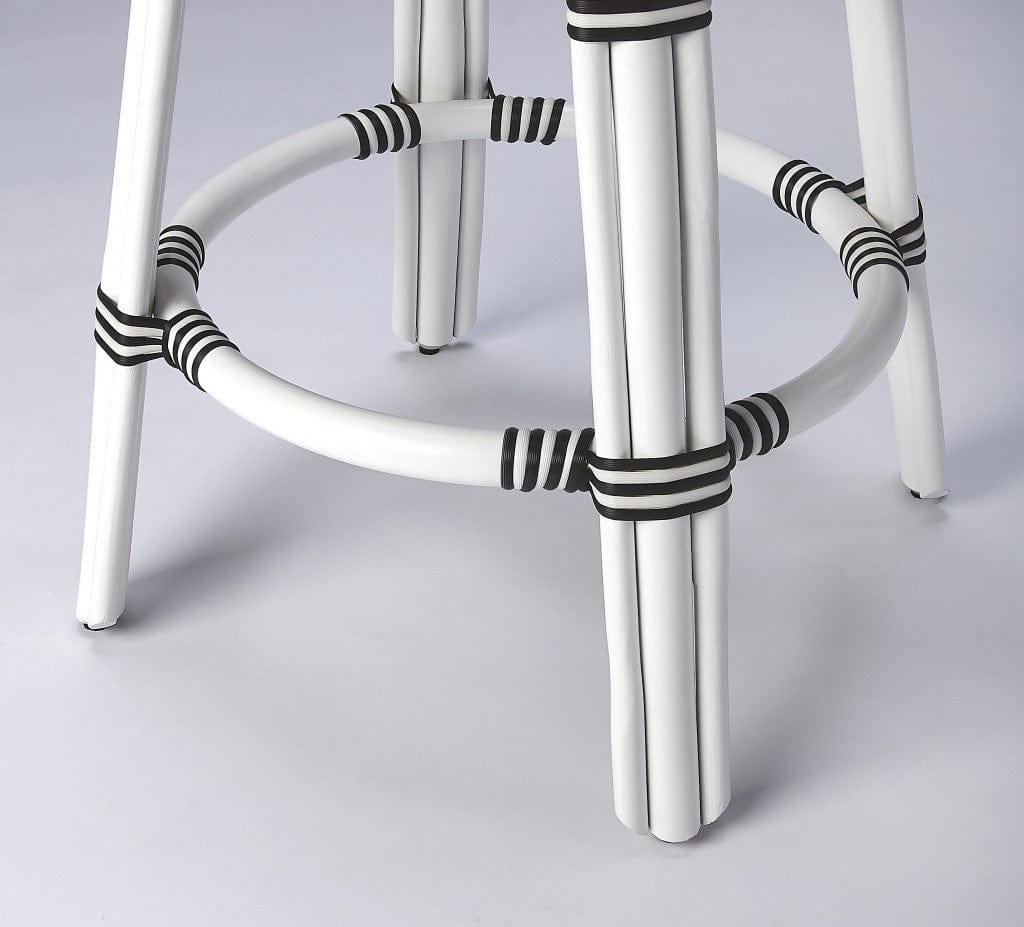 24" Black and White Rattan Backless Counter Height Bar Chair - Homeroots - Flyclothing LLC