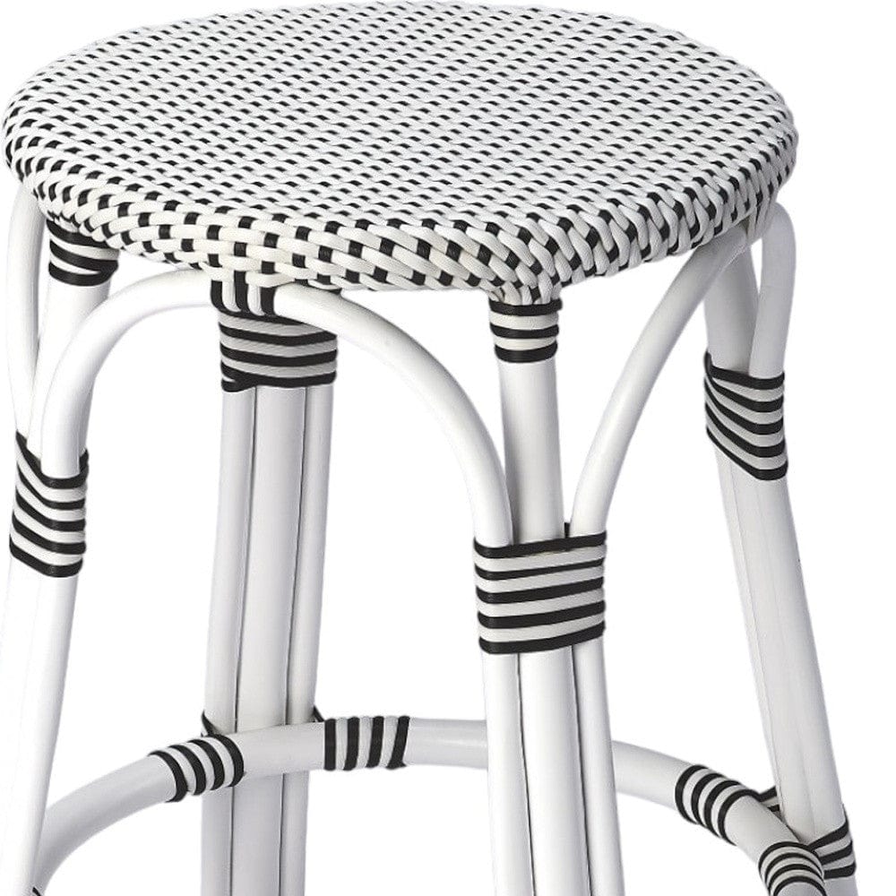 24" Black and White Rattan Backless Counter Height Bar Chair - Homeroots - Flyclothing LLC