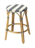 24" Blue White And Natural Rattan Backless Counter Height Bar Chair - Homeroots