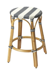 24" Blue White And Natural Rattan Backless Counter Height Bar Chair - Homeroots