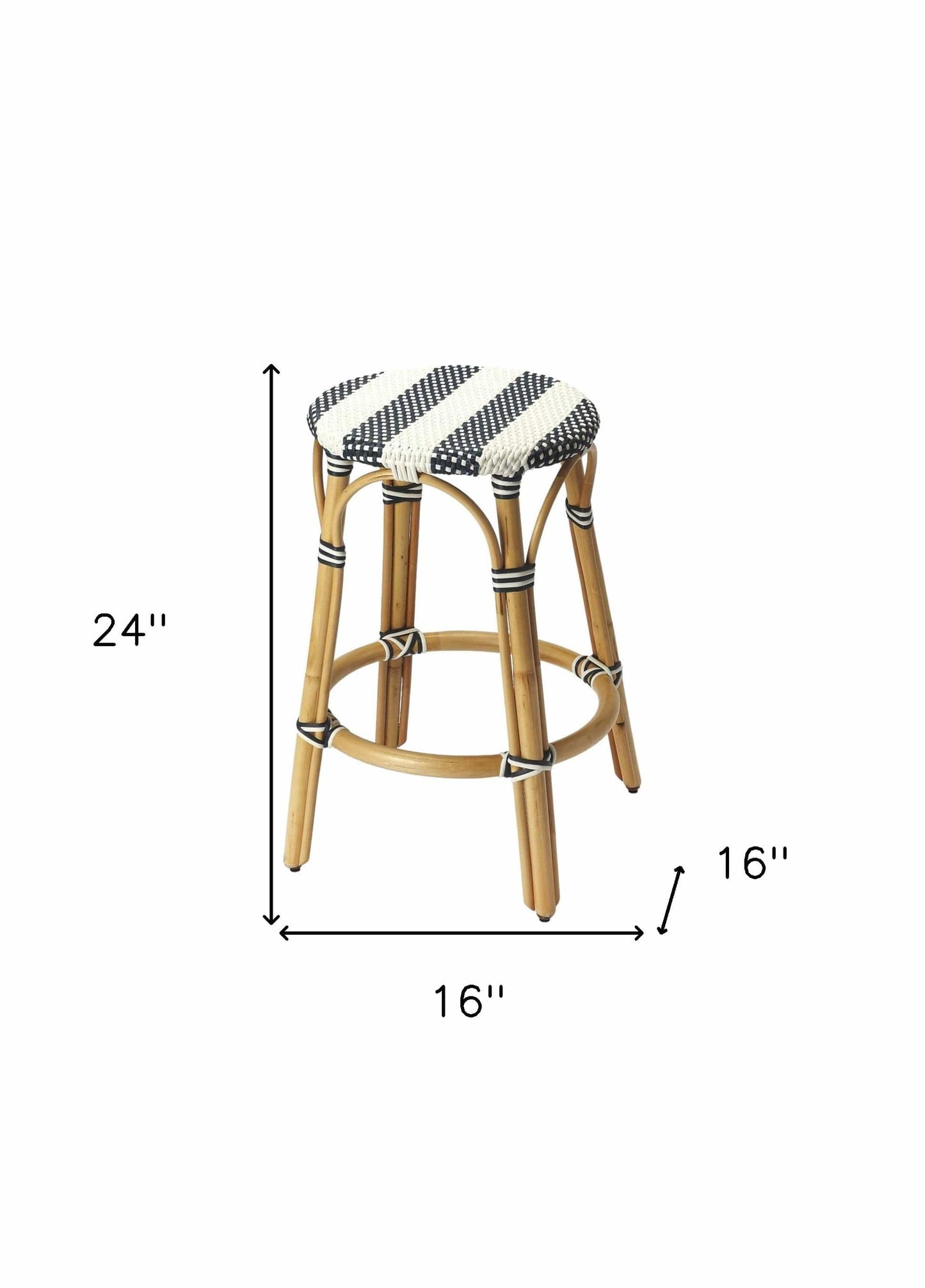 24" Blue White And Natural Rattan Backless Counter Height Bar Chair - Homeroots - Flyclothing LLC