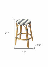 24" Blue White And Natural Rattan Backless Counter Height Bar Chair - Homeroots - Flyclothing LLC