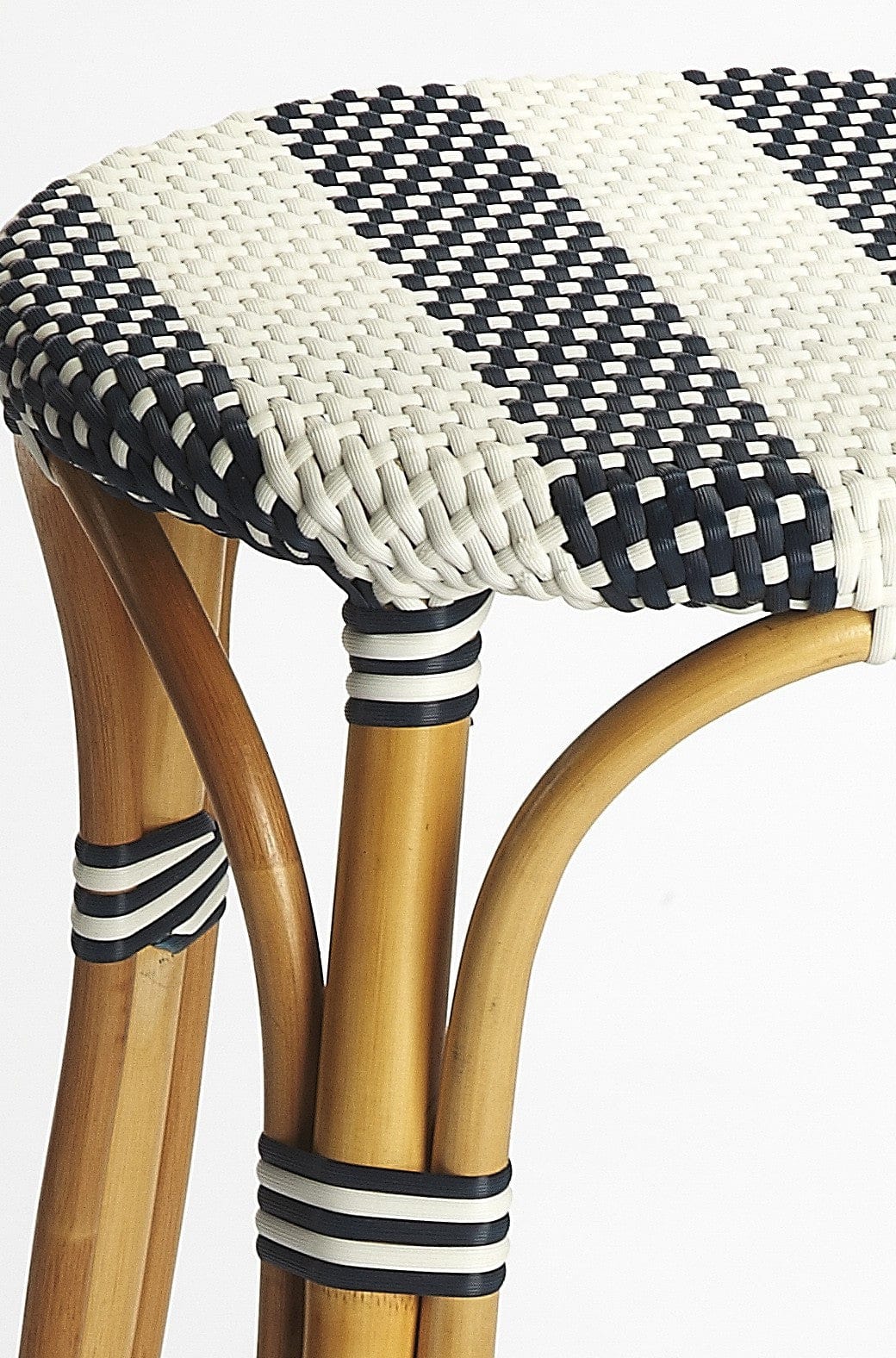 24" Blue White And Natural Rattan Backless Counter Height Bar Chair - Homeroots