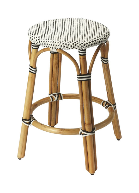24" Natural Black and White Rattan Backless Counter Height Bar Chair - Homeroots