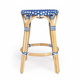 24" Blue And Wood Brown Heavy Duty Plastic And Rattan Backless Counter Height Bar Chair - Homeroots - Flyclothing LLC
